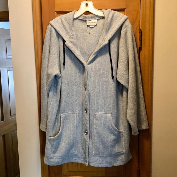 Gray Fleece Hooded Cardigan Cozy Sweater Jacket Coat Size 8 Medium - Picture 1 of 11
